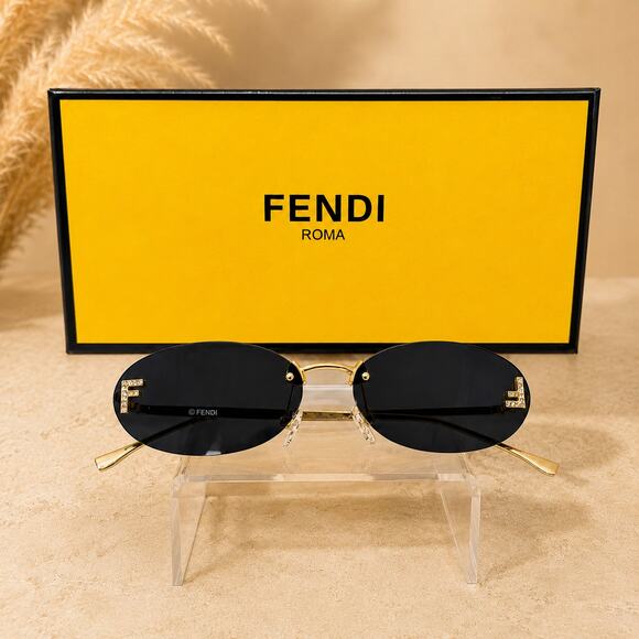 Fendi FE4075US First Crystal Gold Rimless Oval Sunglasses Grey Lenses main image 4